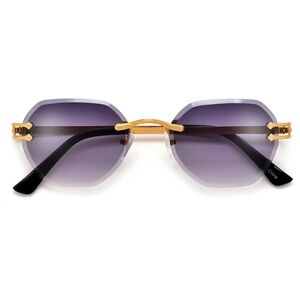 Sunglasses Blue Lens Rimless Gold Light Weight Retro Classic Men‎ Style Lentes